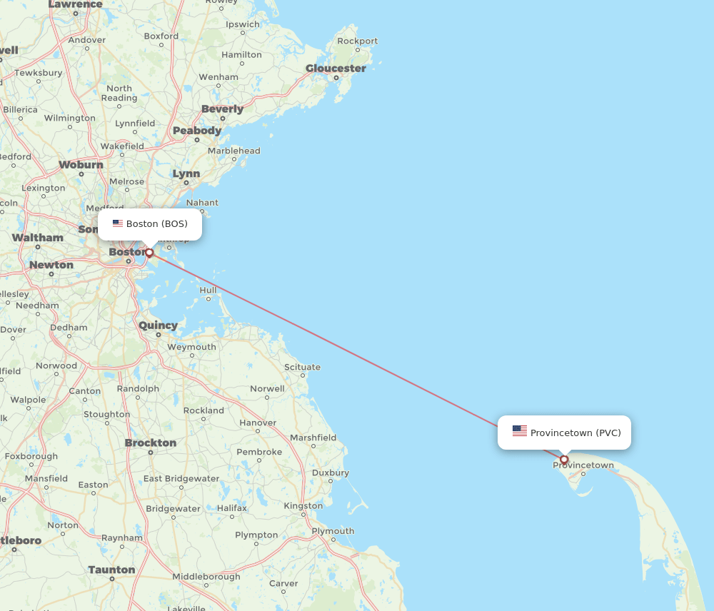 Boston - Provincetown route map and flight paths