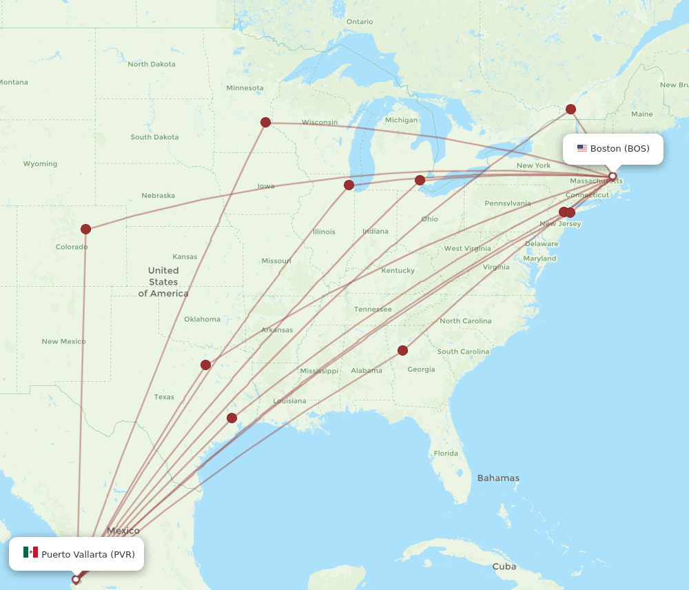 BOS-PVR flight routes