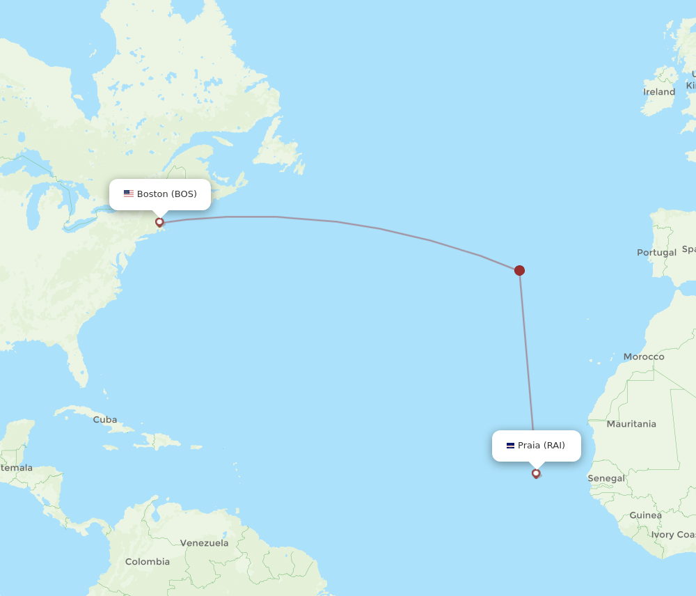 Boston - Praia route map and flight paths