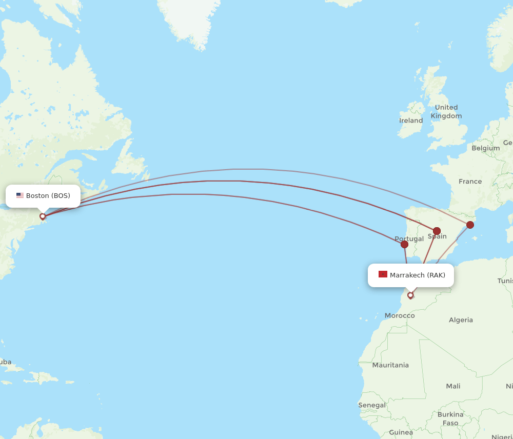 BOS-RAK flight routes