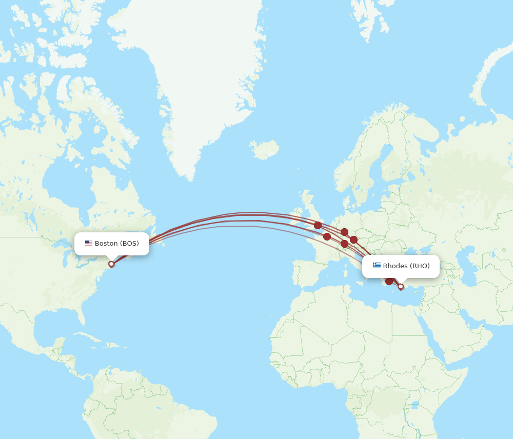 BOS-RHO flight routes