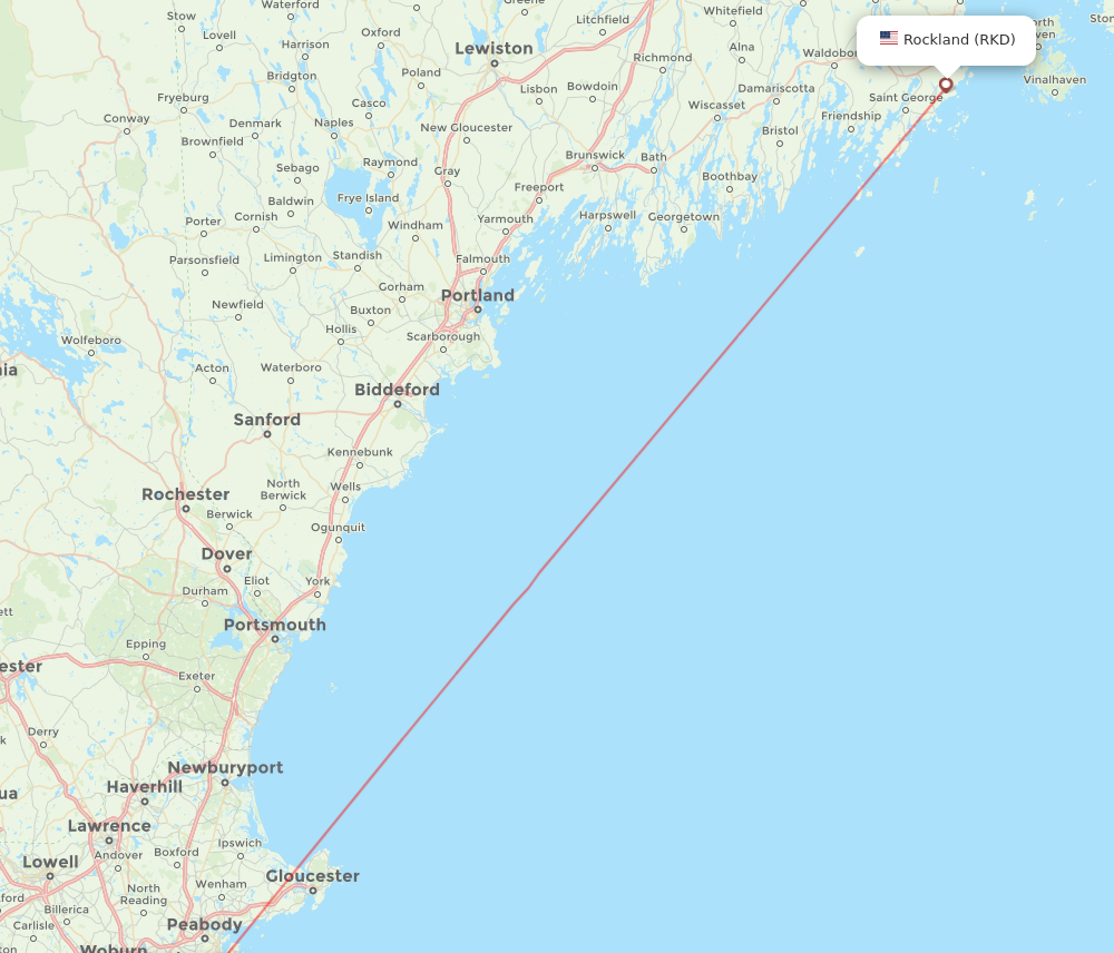 BOS to RKD flights and routes map