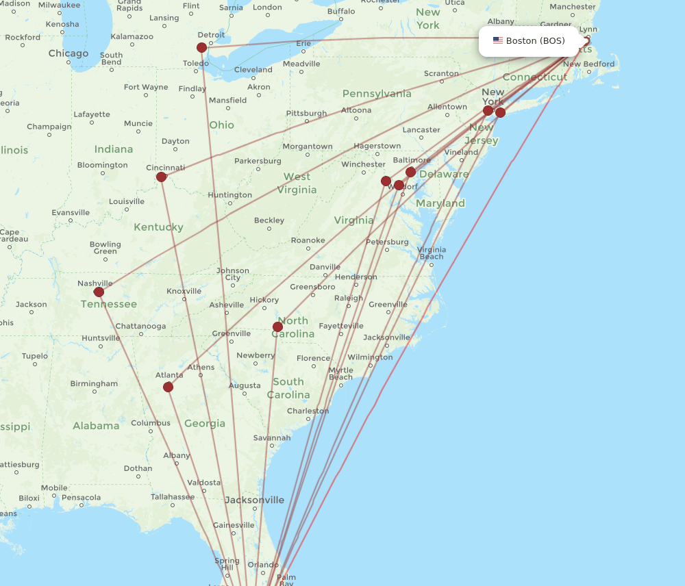 BOS to RSW flights and routes map