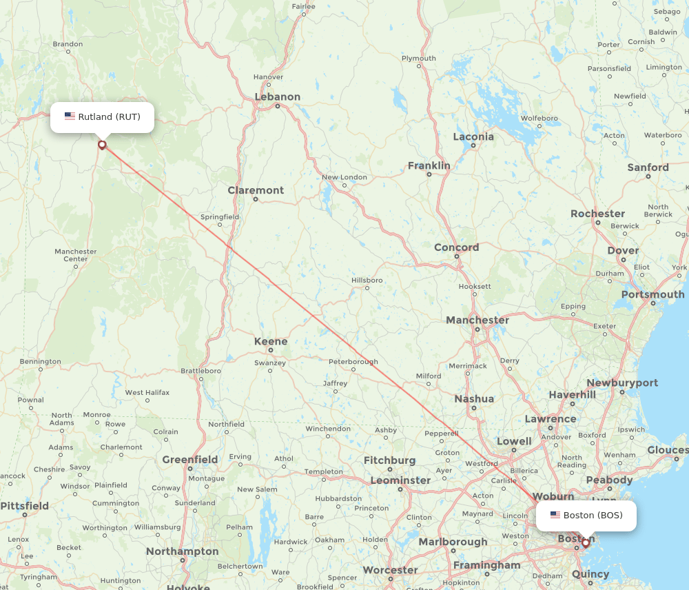 Boston - Rutland route map and flight paths