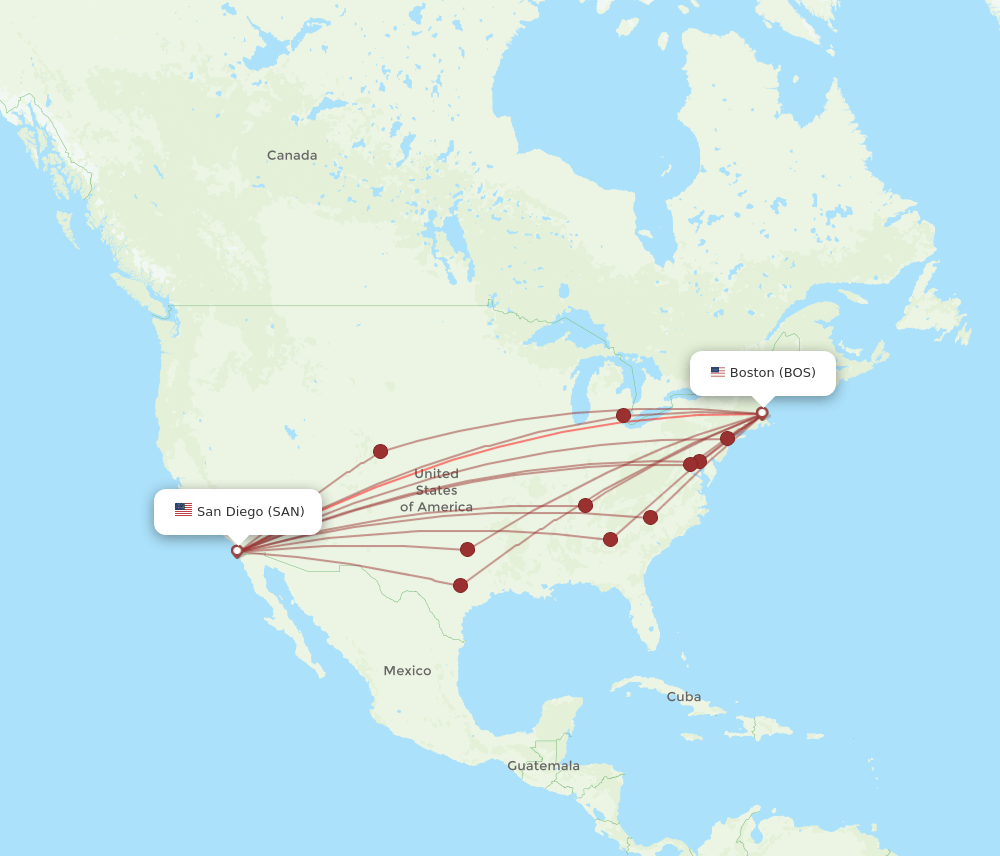 BOS-SAN flight routes