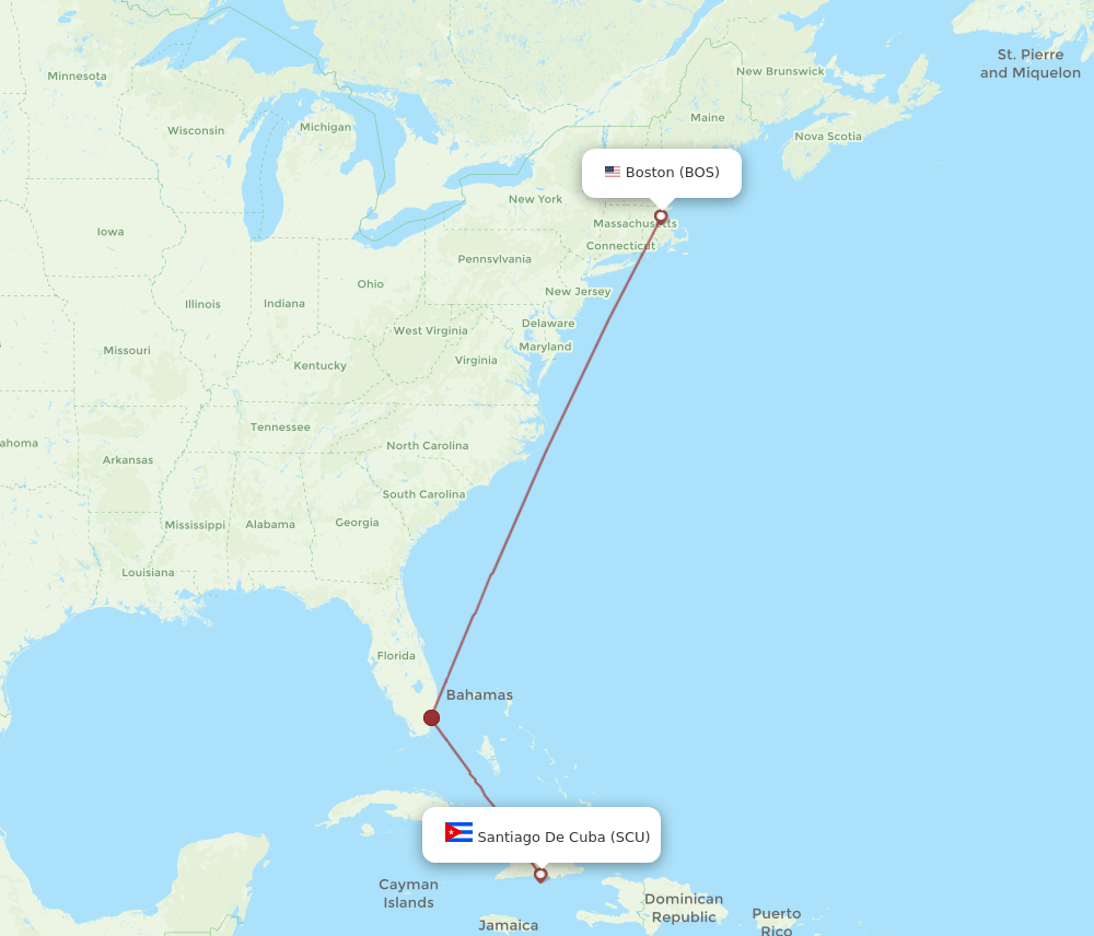 Boston - Santiago route map and flight paths