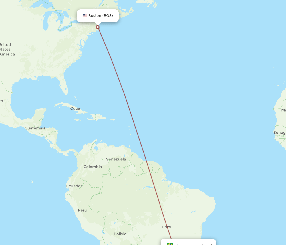 BOS to SDU flights and routes map