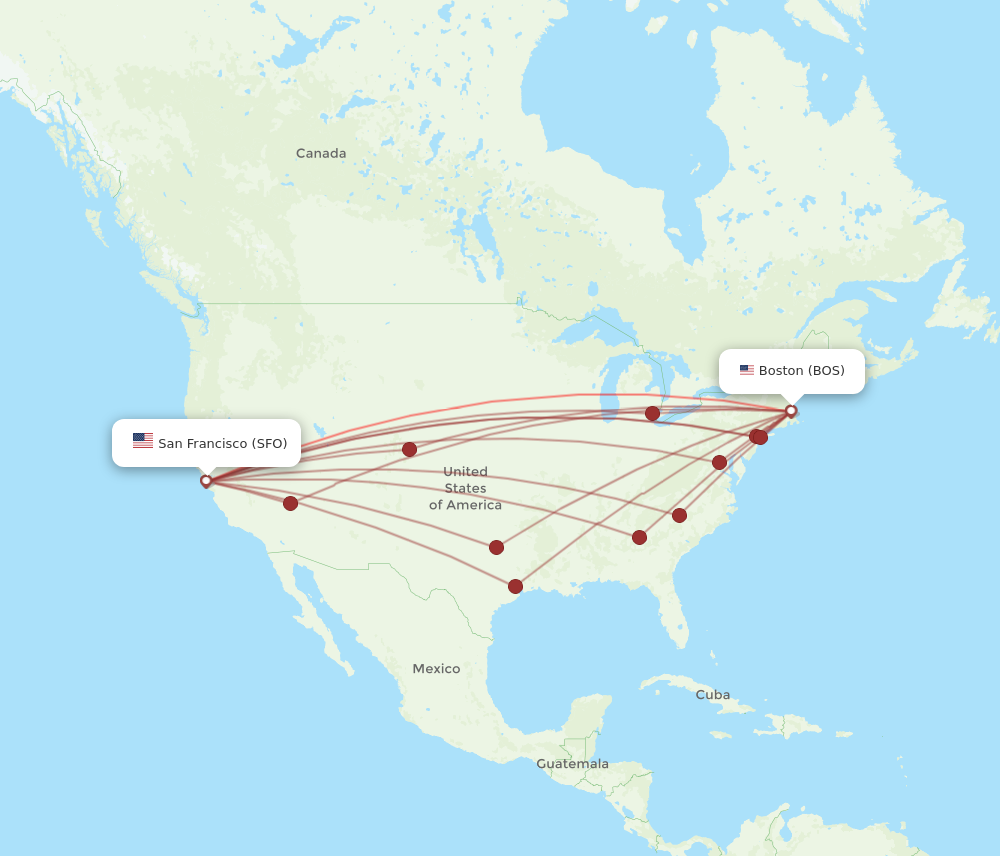 BOS to SFO flights and routes map