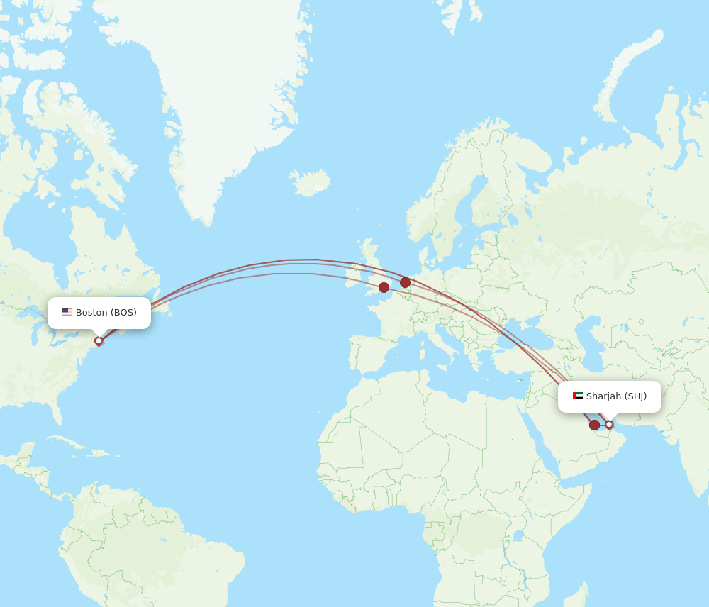 BOS-SHJ flight routes