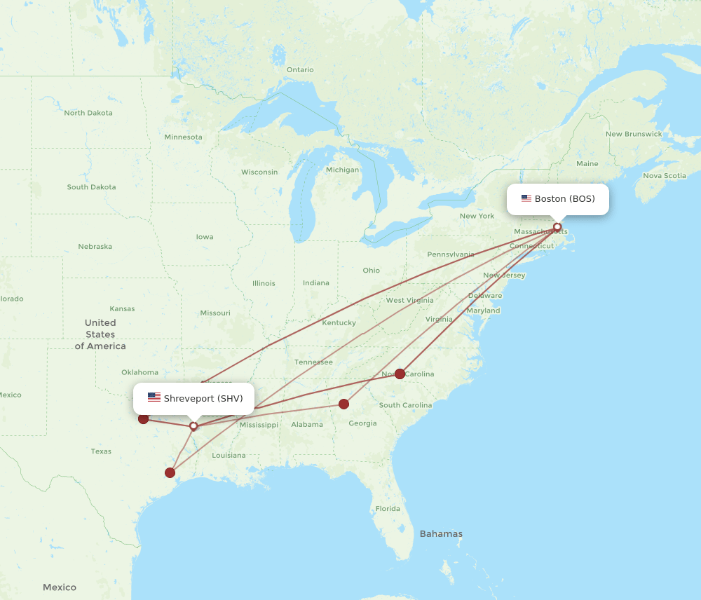 BOS-SHV flight routes