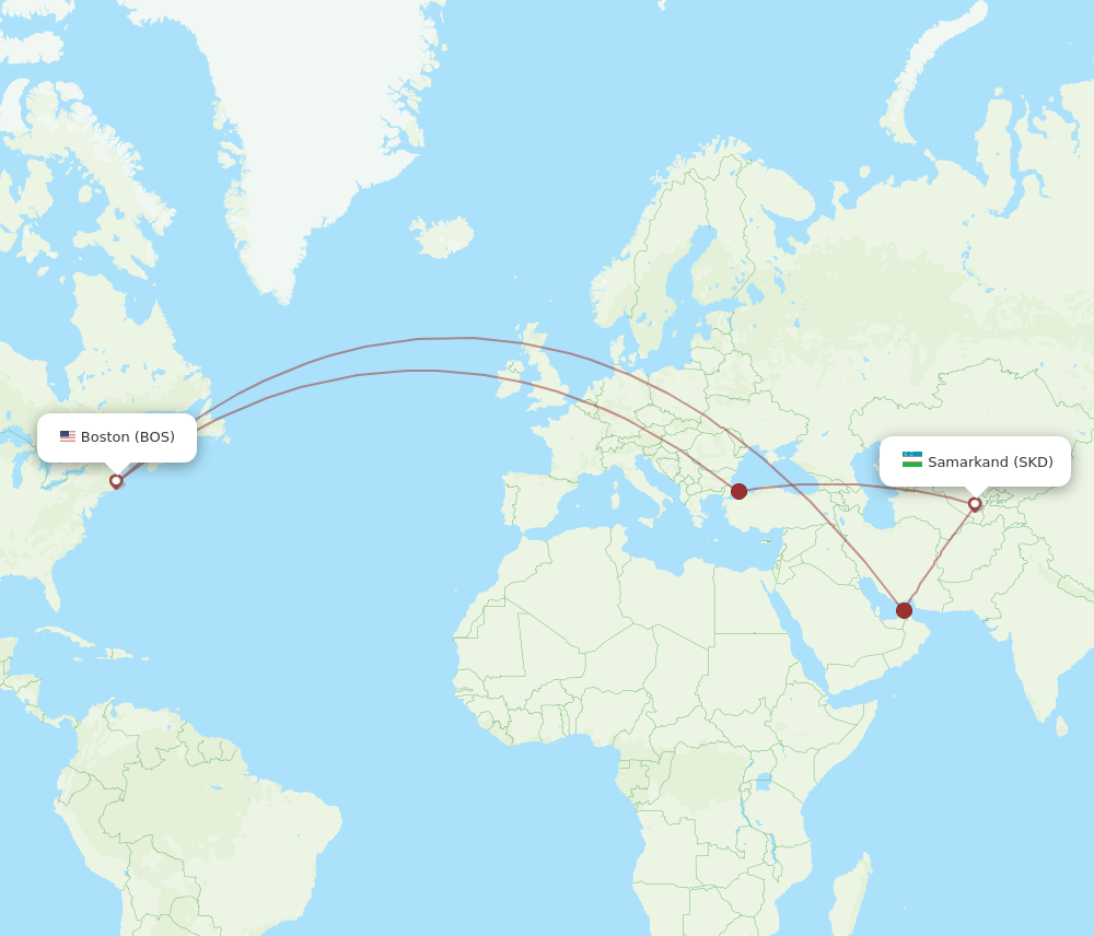 BOS-SKD flight routes