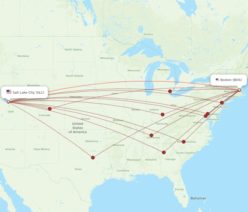 BOS-SLC flight routes