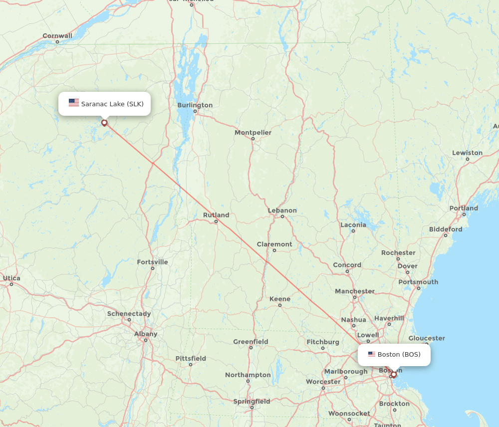 Boston - Saranac Lake route map and flight paths