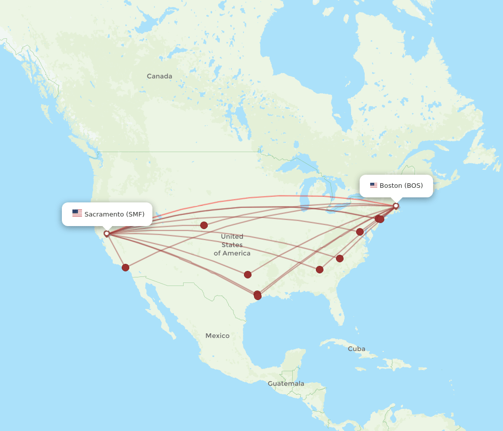 BOS to SMF flights and routes map
