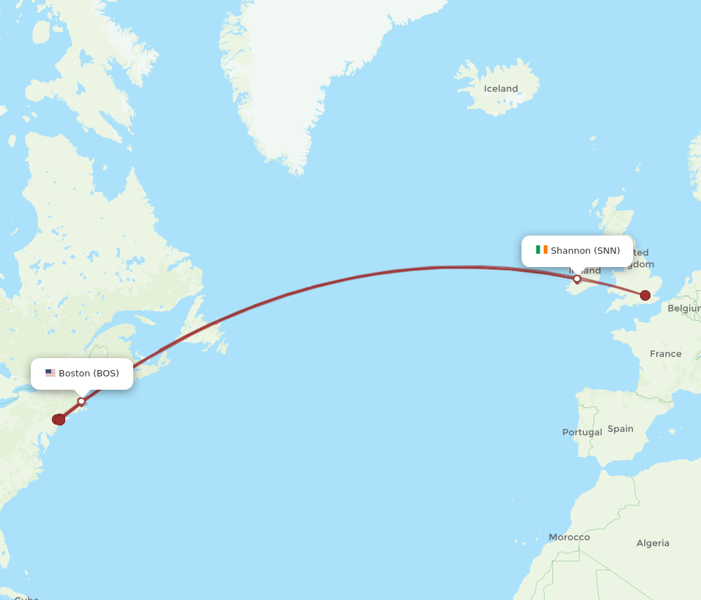 BOS-SNN flight routes