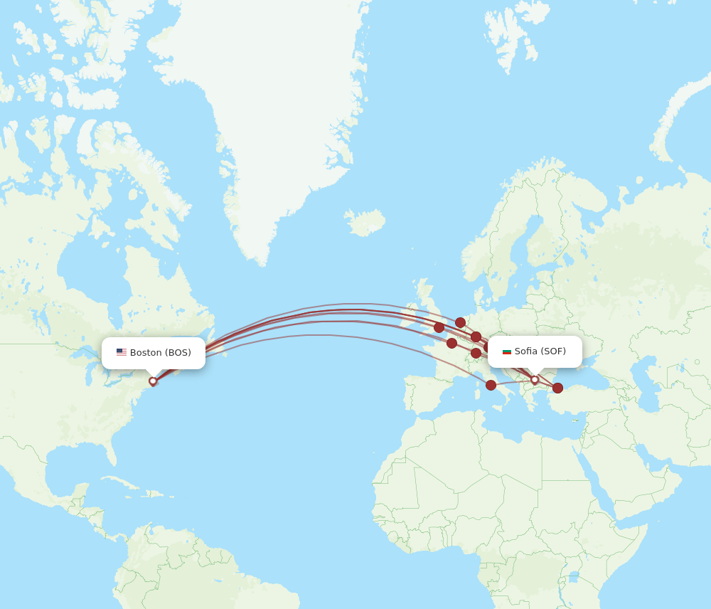 BOS-SOF flight routes