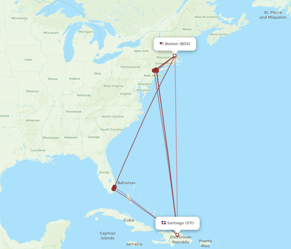 BOS-STI flight routes