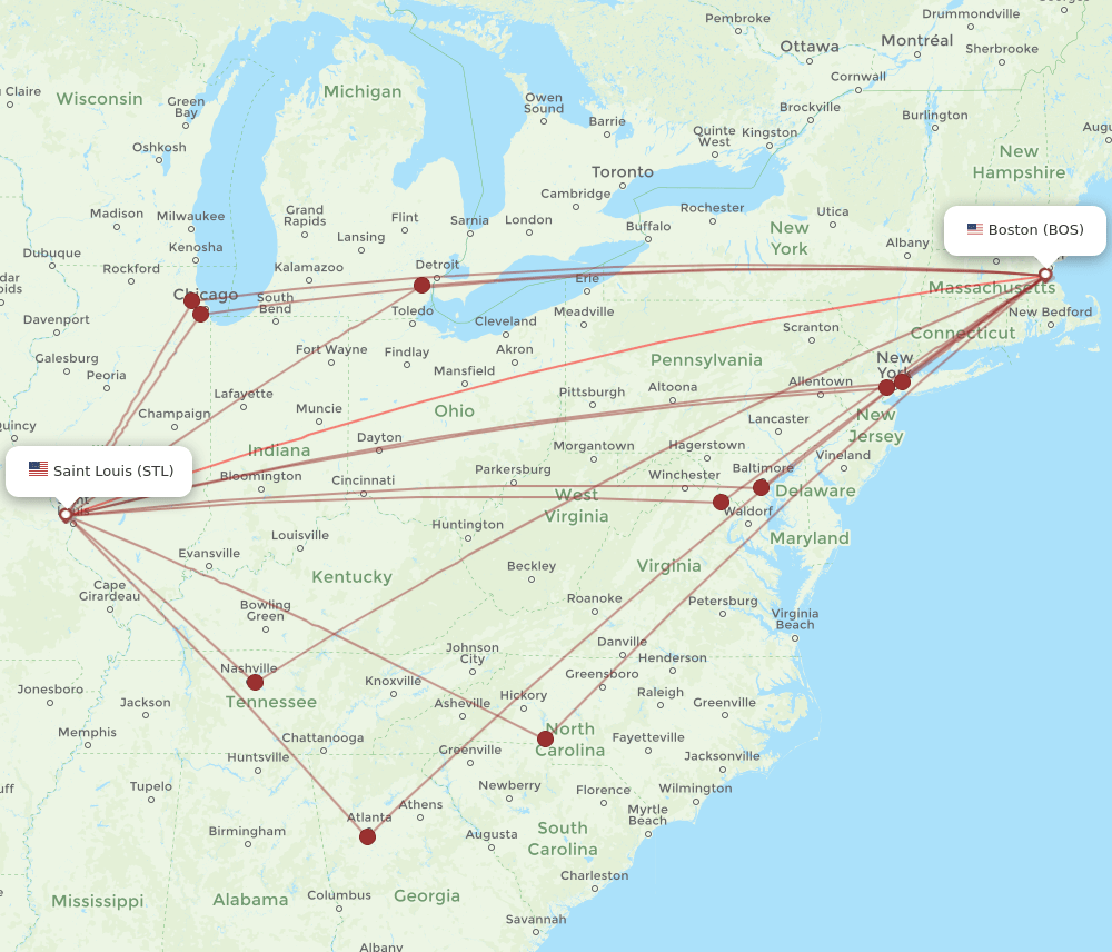 BOS-STL flight routes