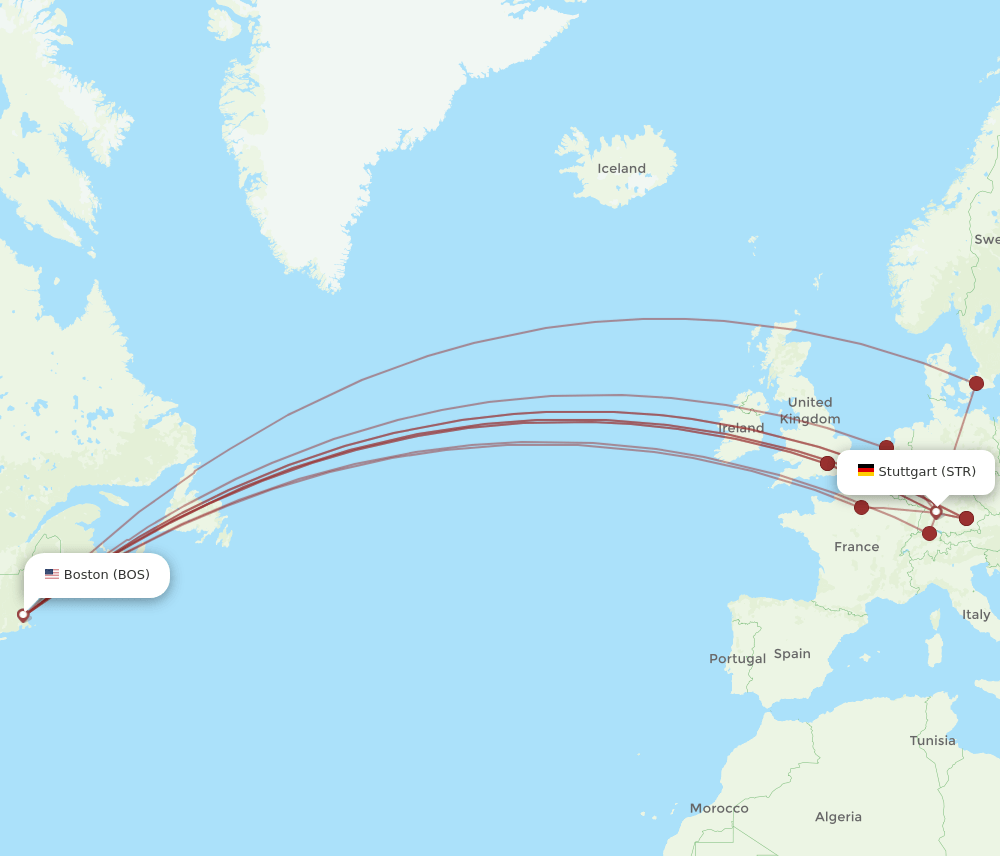 BOS-STR flight routes