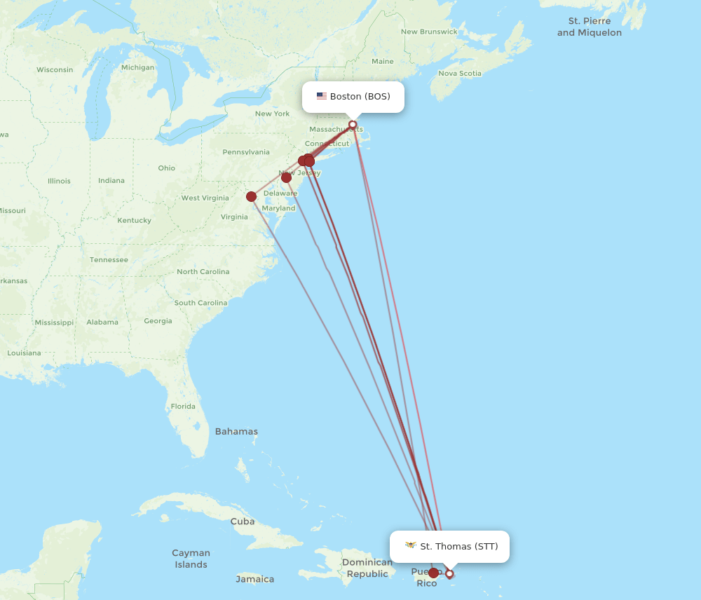 BOS-STT flight routes
