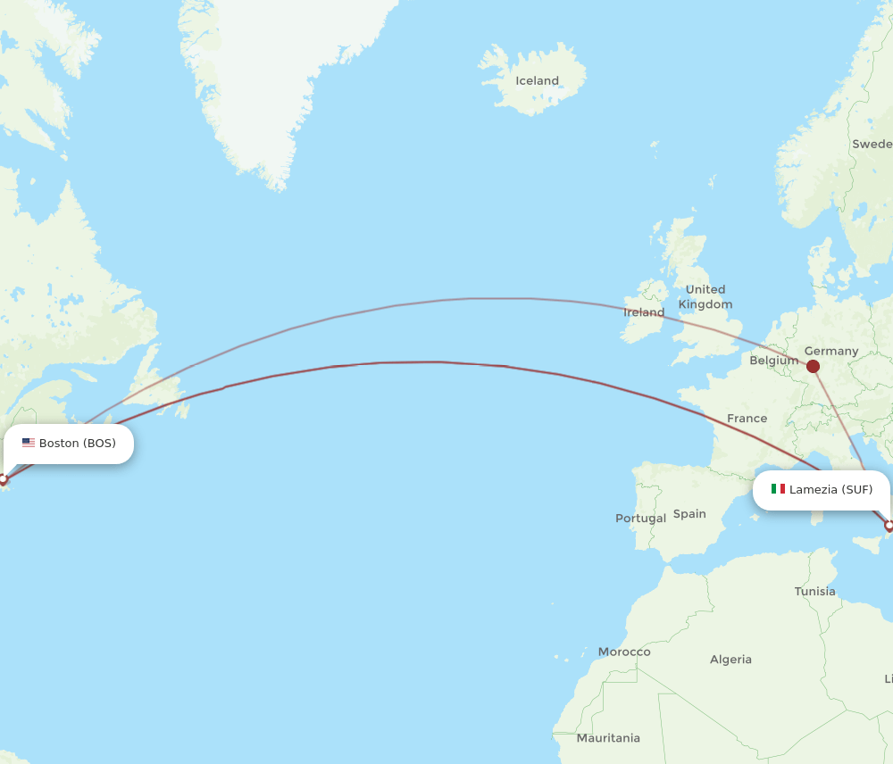 BOS to SUF flights and routes map