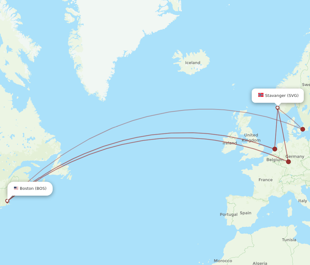 BOS-SVG flight routes