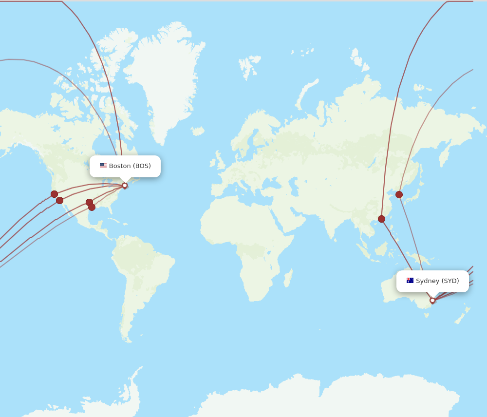 BOS to SYD flights and routes map