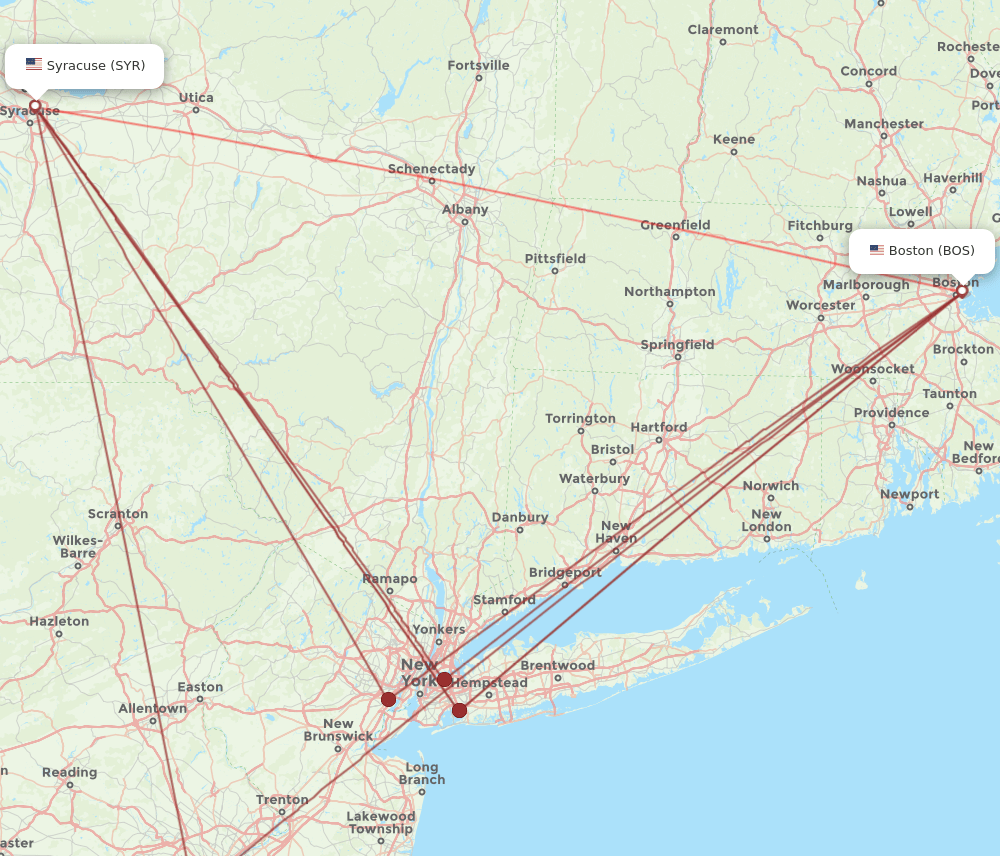 BOS-SYR flight routes