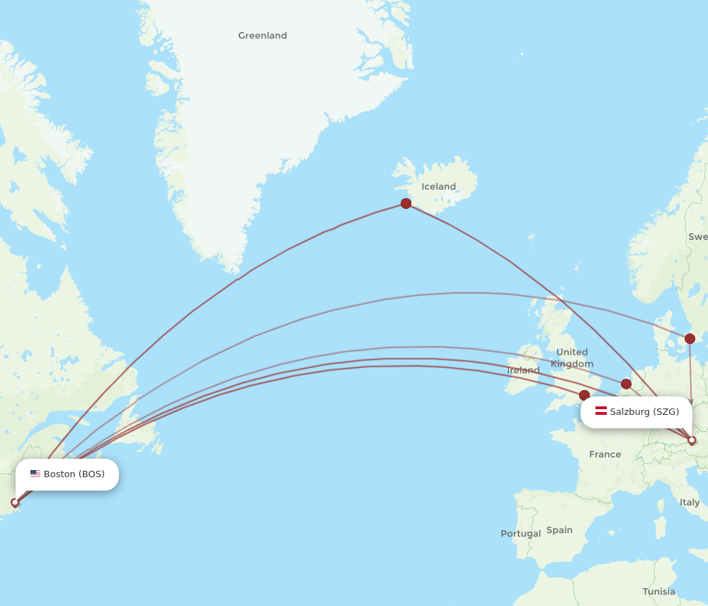 BOS-SZG flight routes