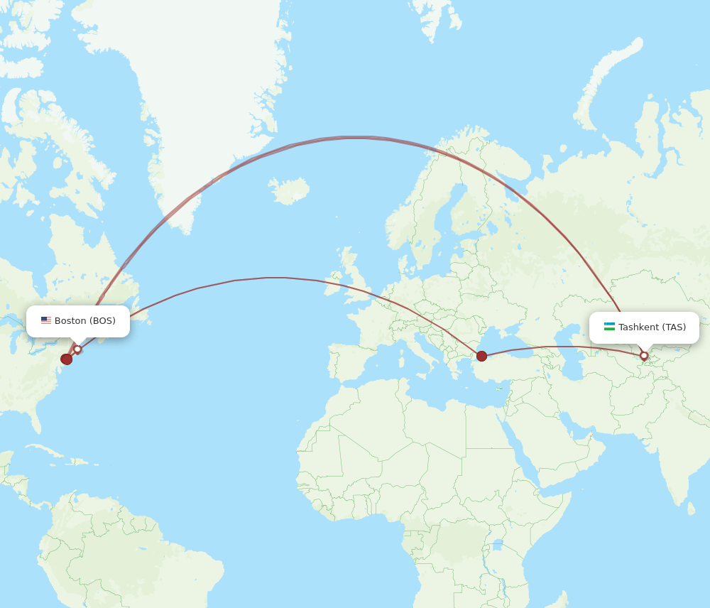 BOS-TAS flight routes