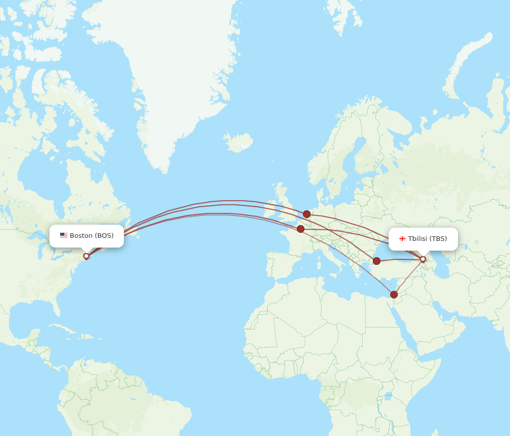 BOS-TBS flight routes