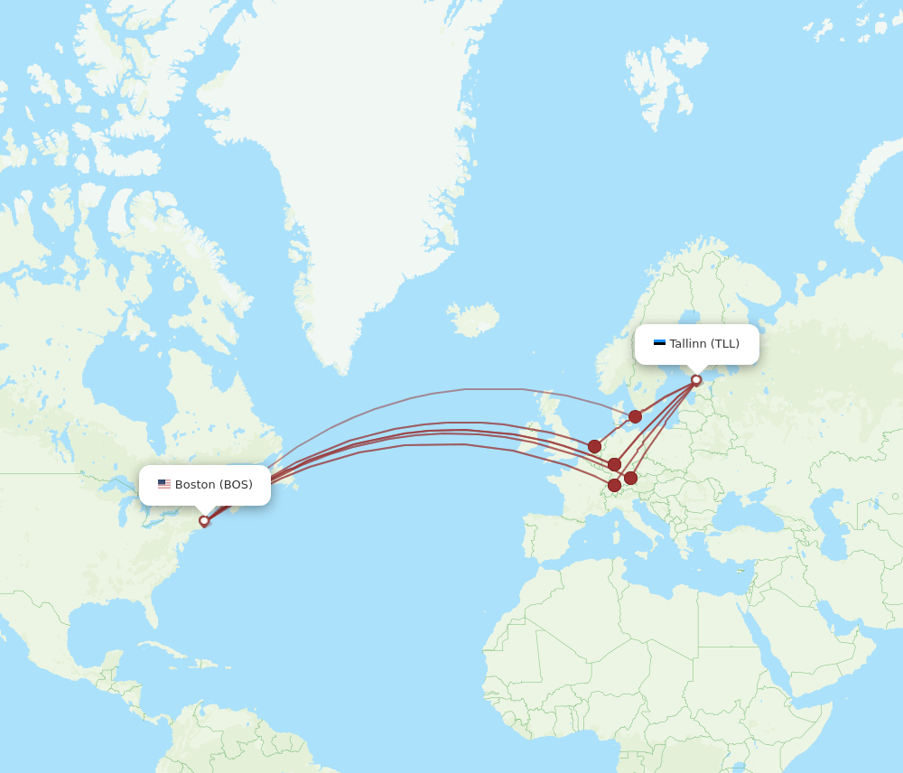 BOS to TLL flights and routes map