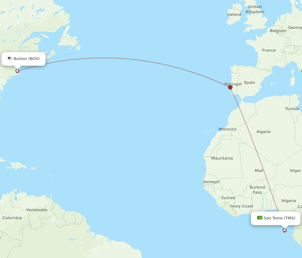 BOS to TMS flights and routes map