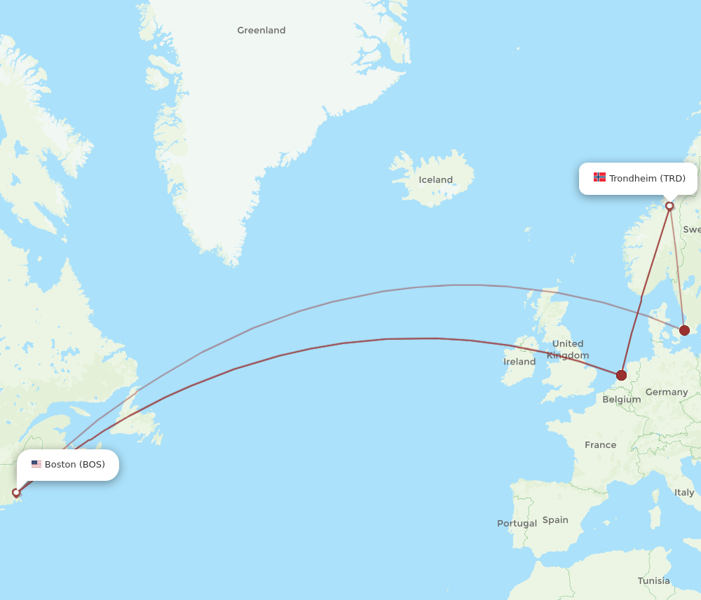 BOS-TRD flight routes