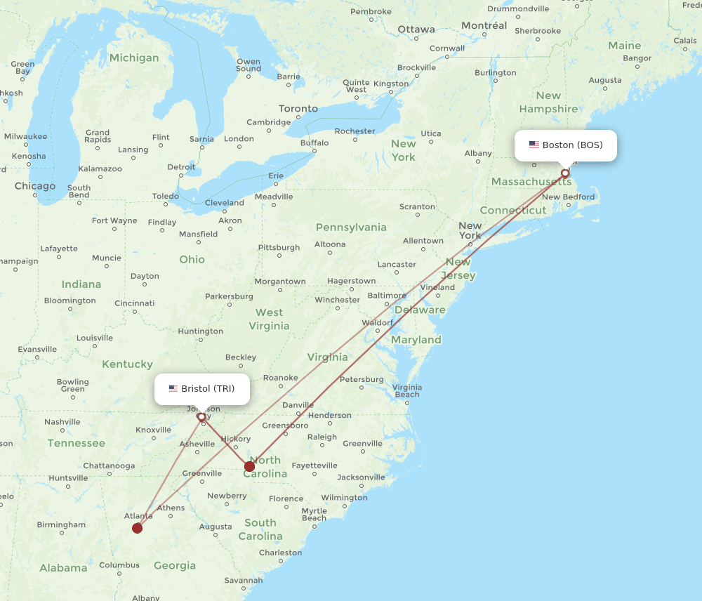 BOS-TRI flight routes