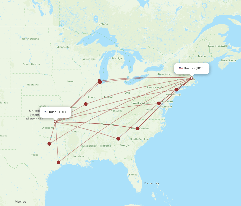 BOS-TUL flight routes