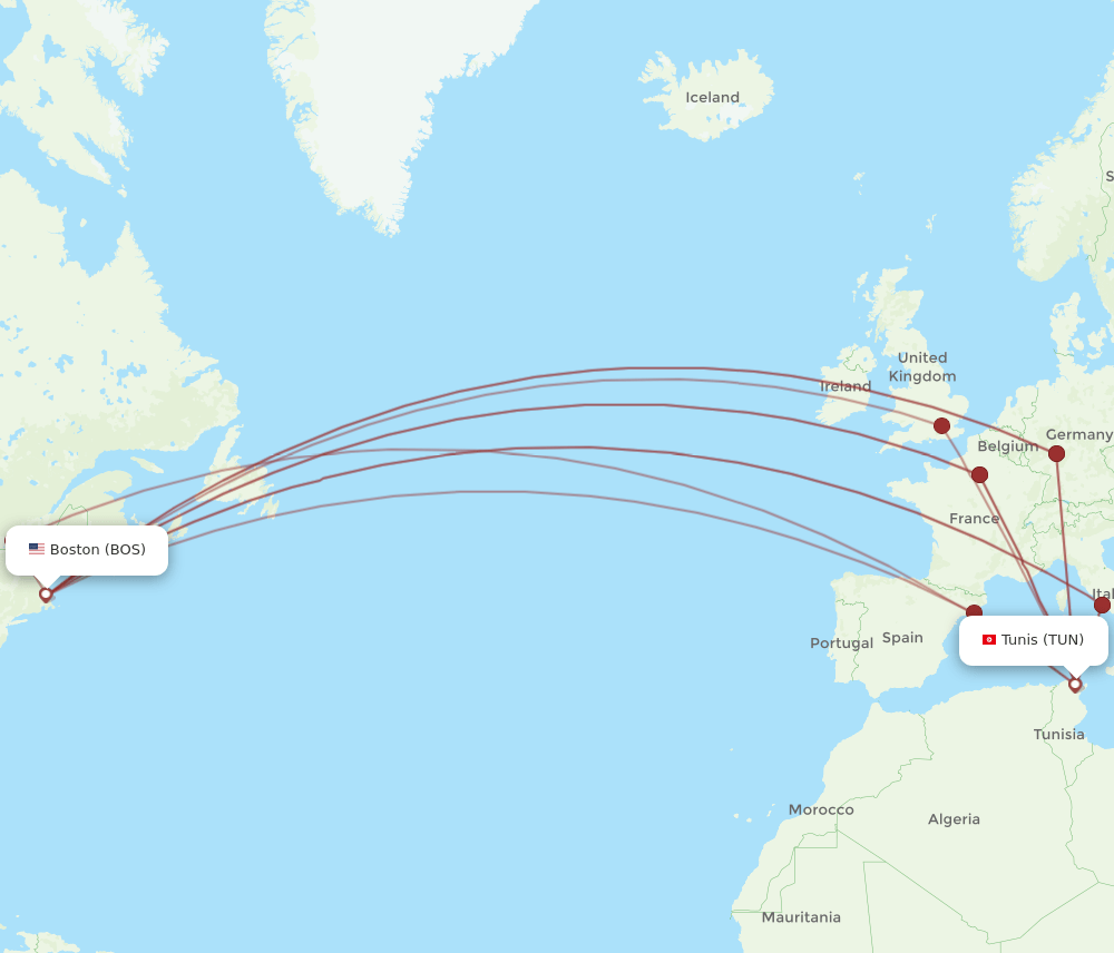 BOS-TUN flight routes