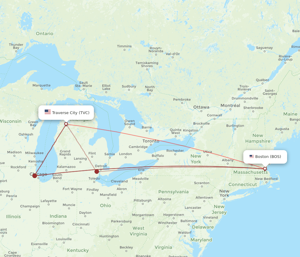 BOS-TVC flight routes