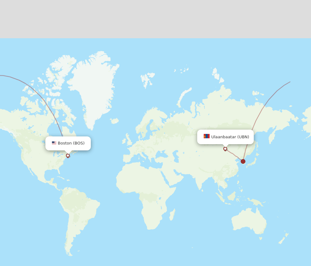 Ulaanbaatar - Boston route map and flight paths