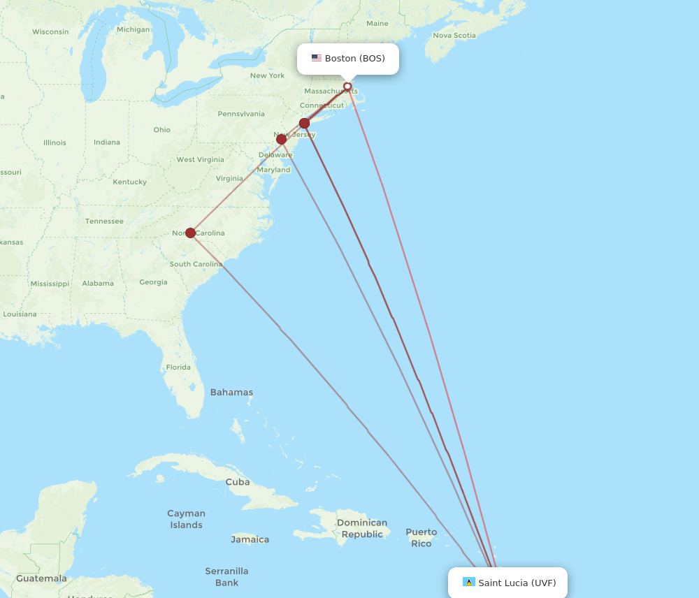 BOS-UVF flight routes
