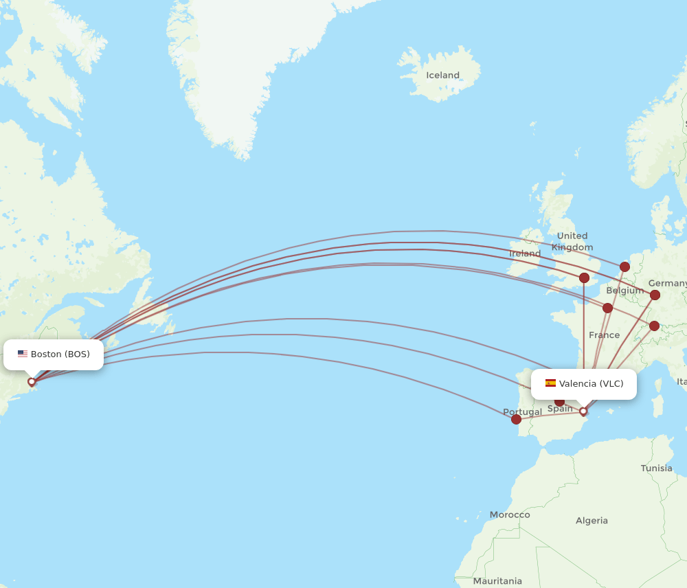 BOS-VLC flight routes