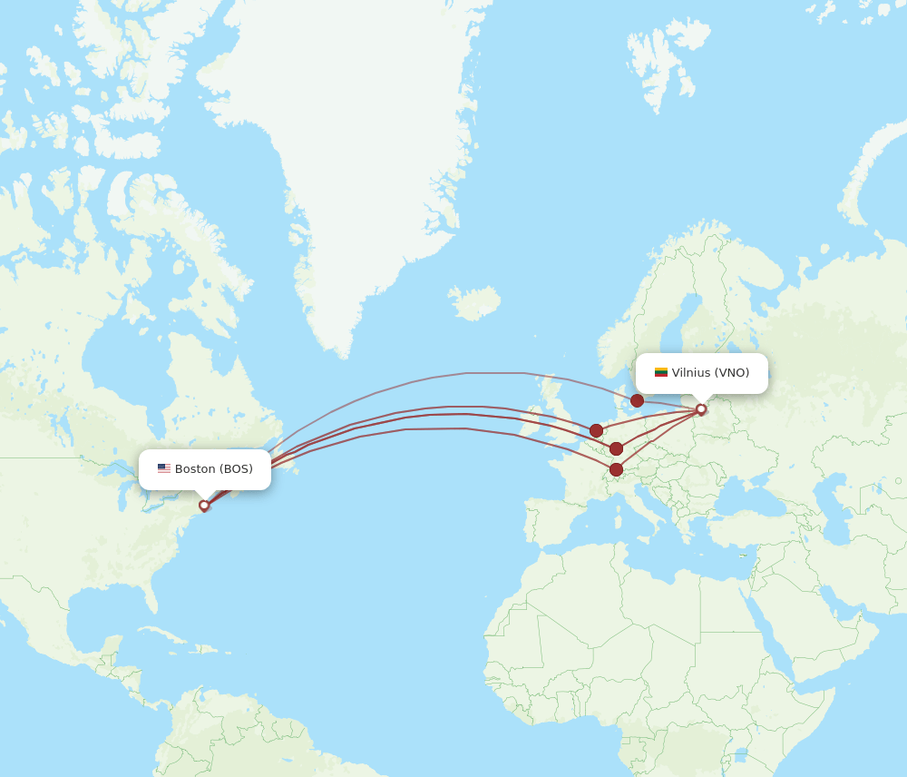 BOS to VNO flights and routes map