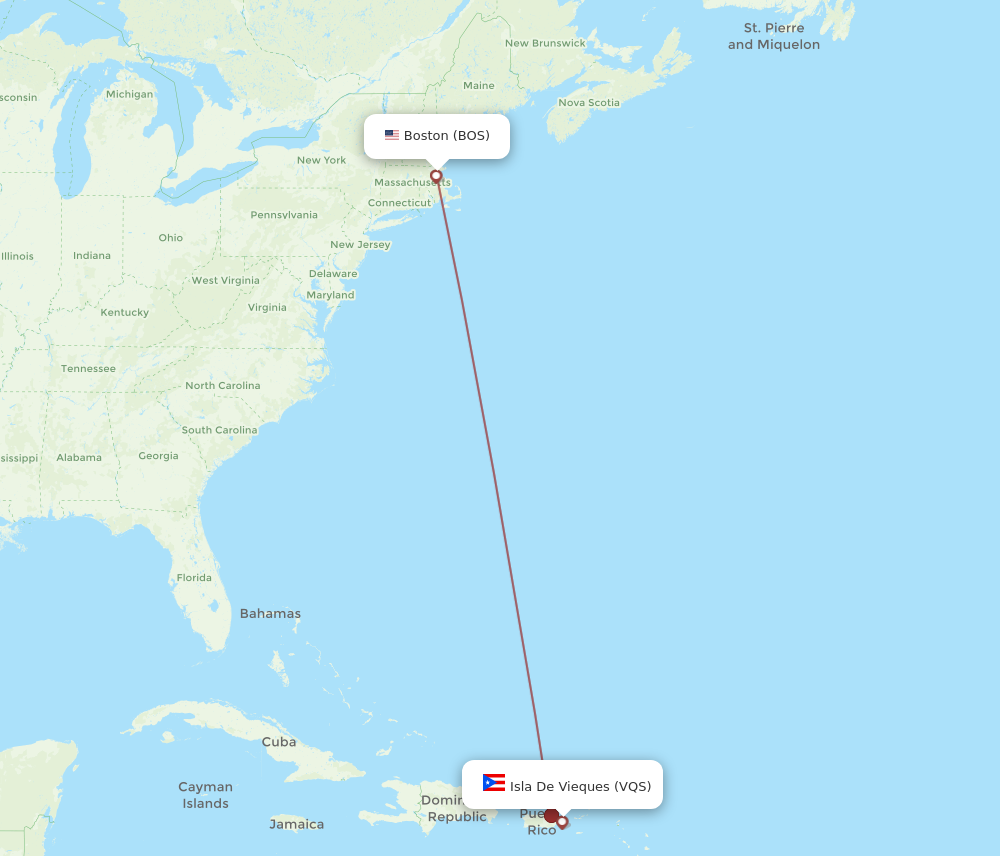 BOS to VQS flights and routes map