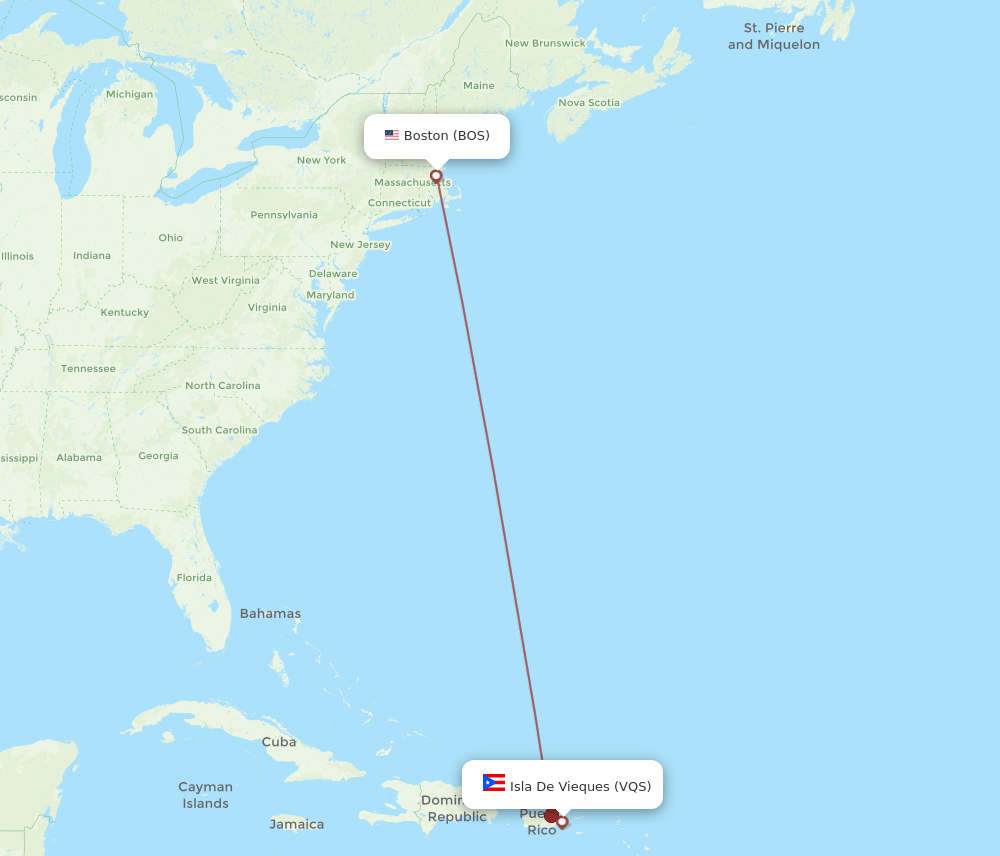 BOS-VQS flight routes
