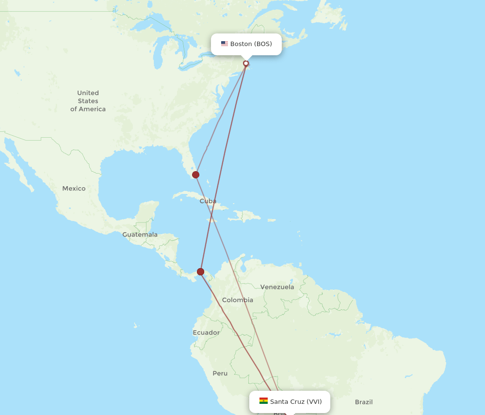 BOS-VVI flight routes