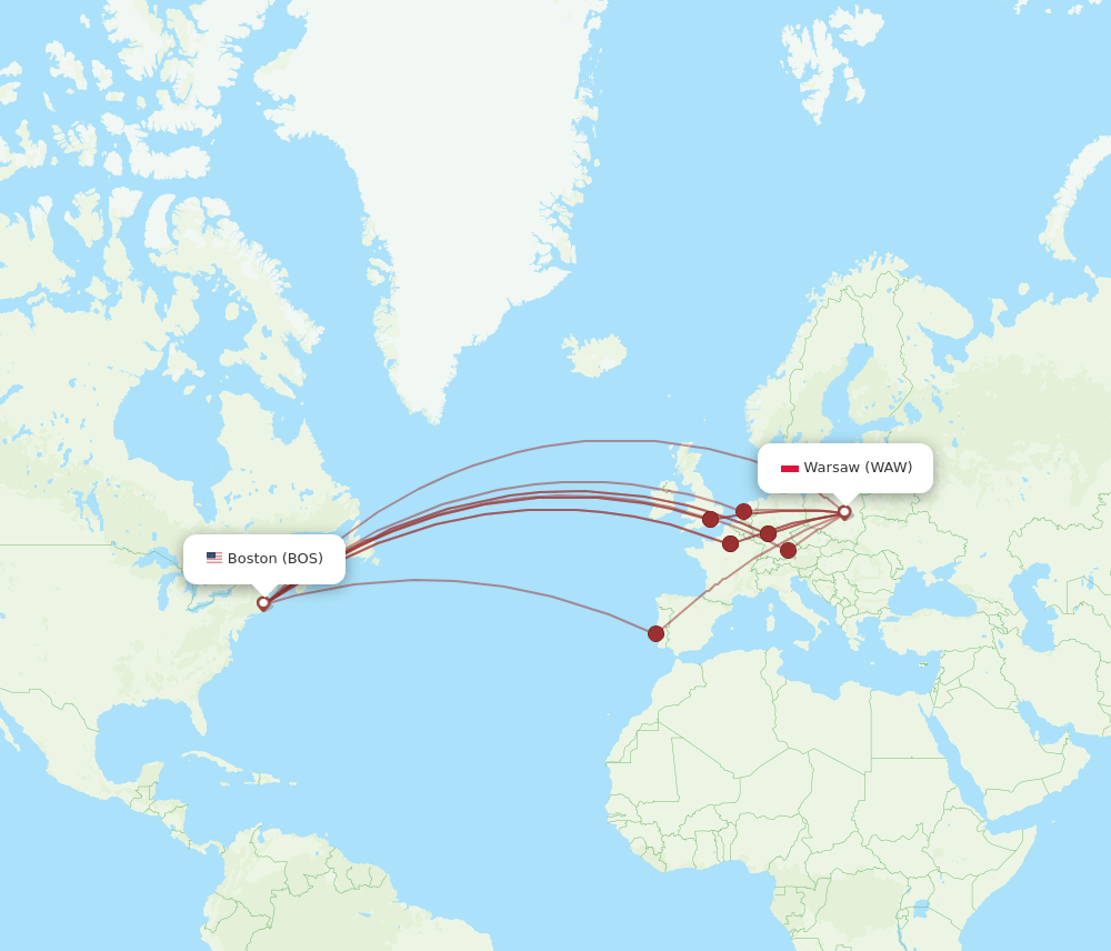 BOS-WAW flight routes