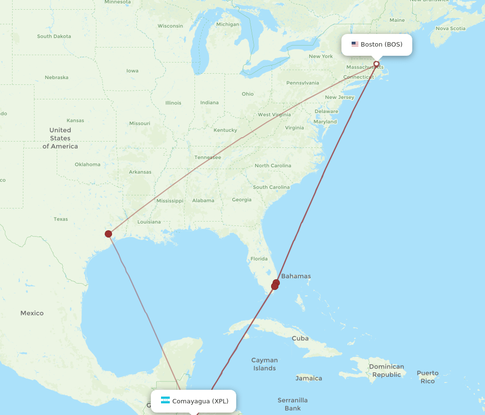 BOS-XPL flight routes