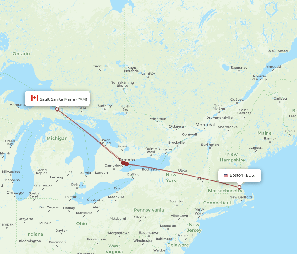 BOS-YAM flight routes
