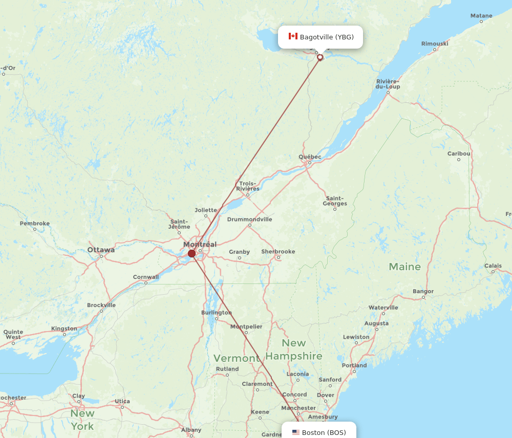 BOS to YBG flights and routes map