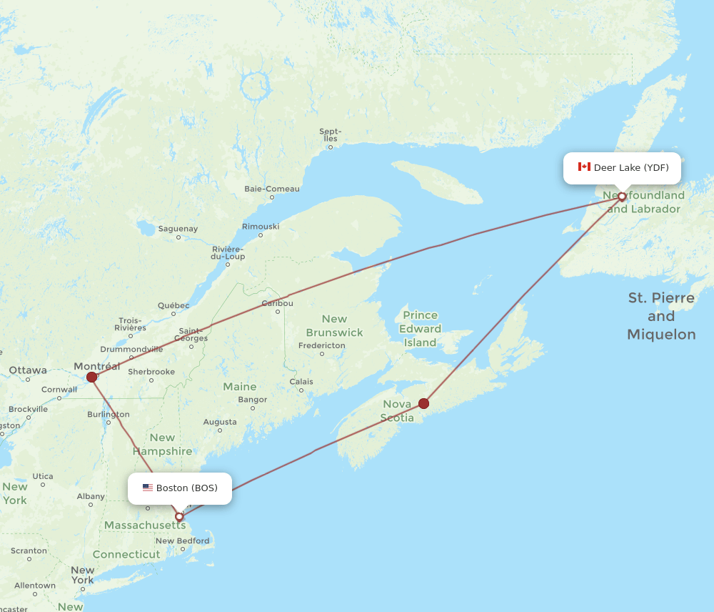 BOS to YDF flights and routes map